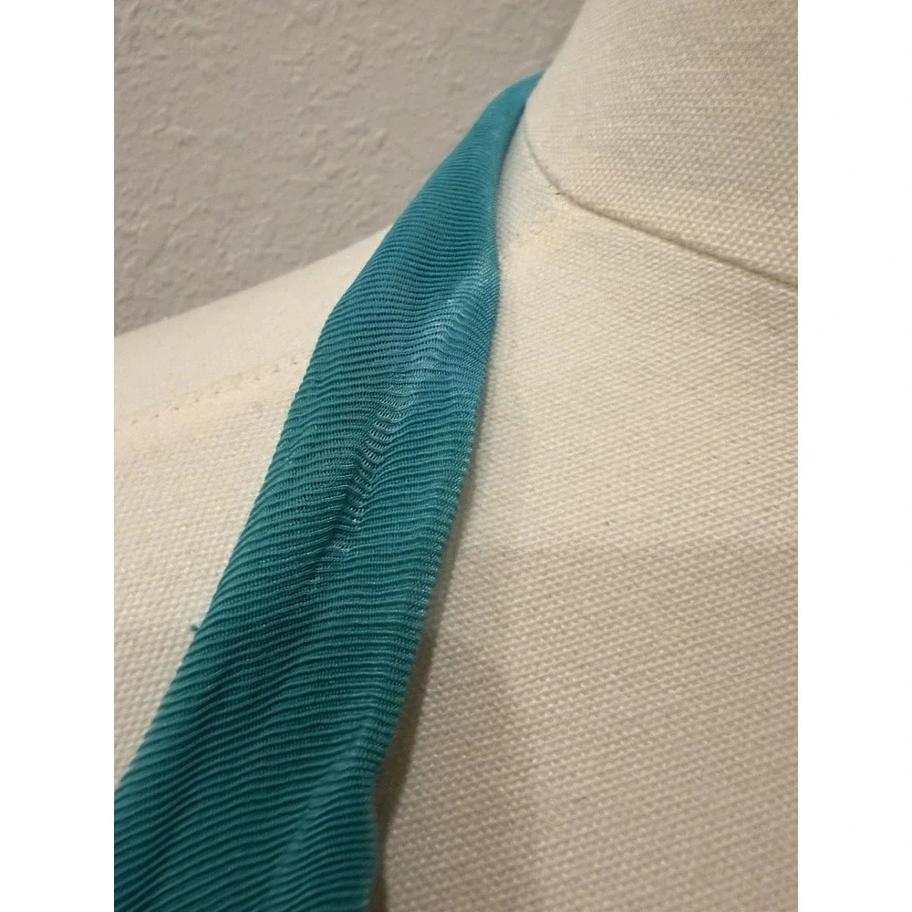 VTG Cacique Aqua Halter Dress XS Cowl Neck Gold Ring Detail Y2K Going Out 2000's - Picture 9 of 12